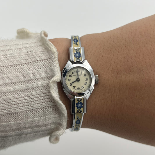 RARE 1970s Swiss Blue Flowers Watch