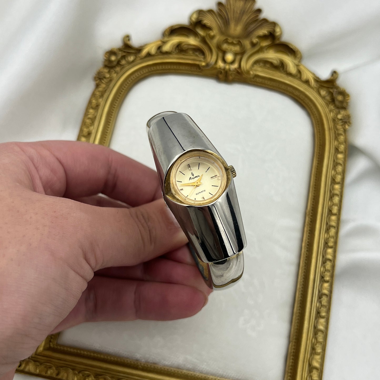 Futuristic Cuff Watch with Champagne Dial