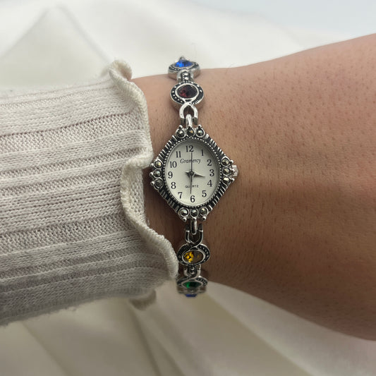 Stunning Art Deco Watch with Multi-Colored Gemstones