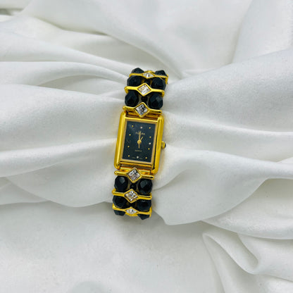 Gold-Toned Watch with Black Crystals