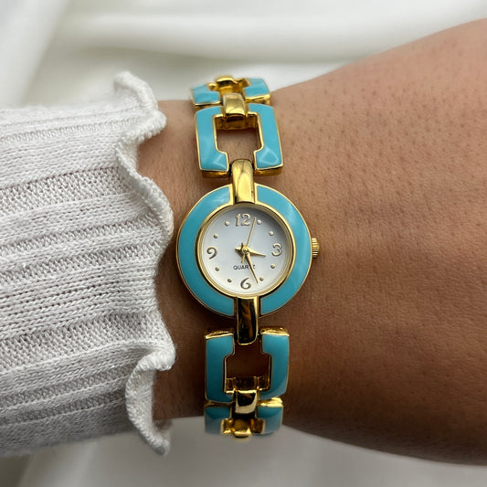 Blue Detailed Gold-Tone Watch