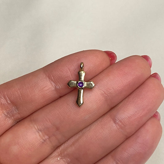 Gold Cross with Gemstone Charm
