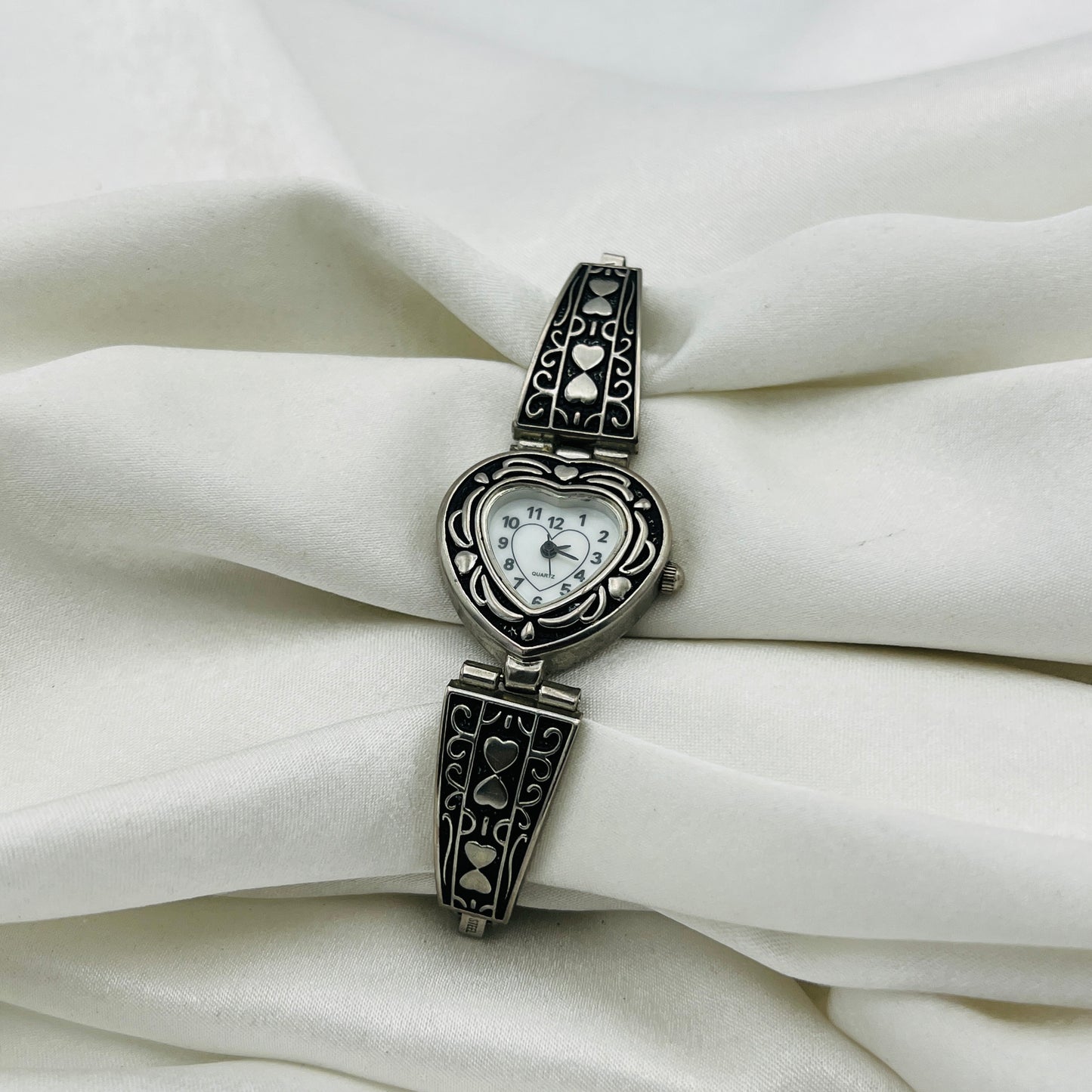 Art Deco Silver Tone Heart Dial Watch