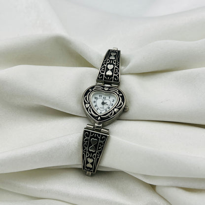 Art Deco Silver Tone Heart Dial Watch