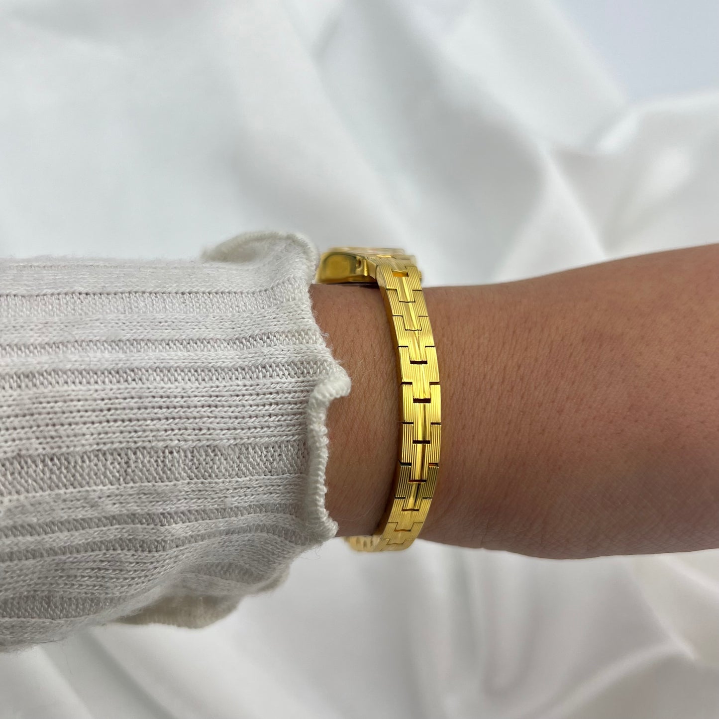 Gold-Toned Watch with Pink Dial