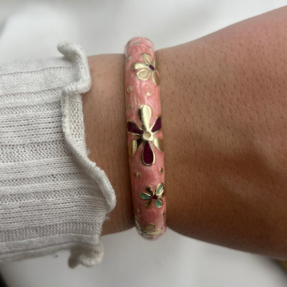 Pink Floral Cloisonné Bangle Bracelet