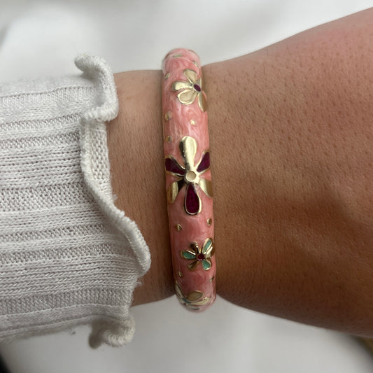 Pink Floral Cloisonné Bangle Bracelet