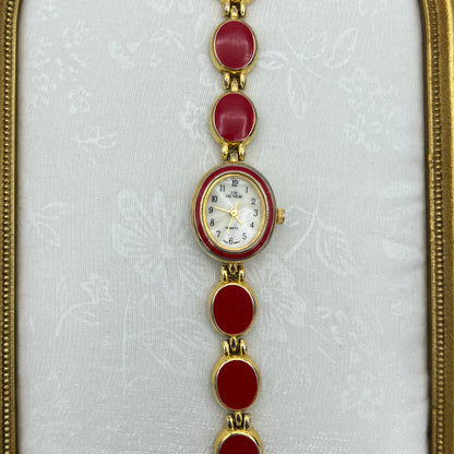 Gold-Tone Red Detailed Watch