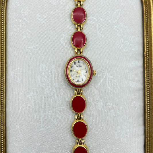 Gold-Tone Red Detailed Watch
