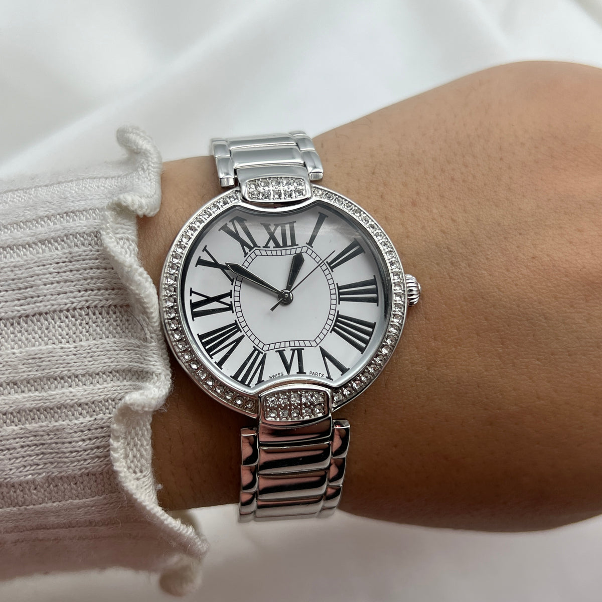 Silver-Tone Pave Watch