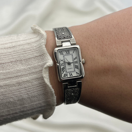 Art Deco Silver-Tone Watch with Roman Numeral Dial
