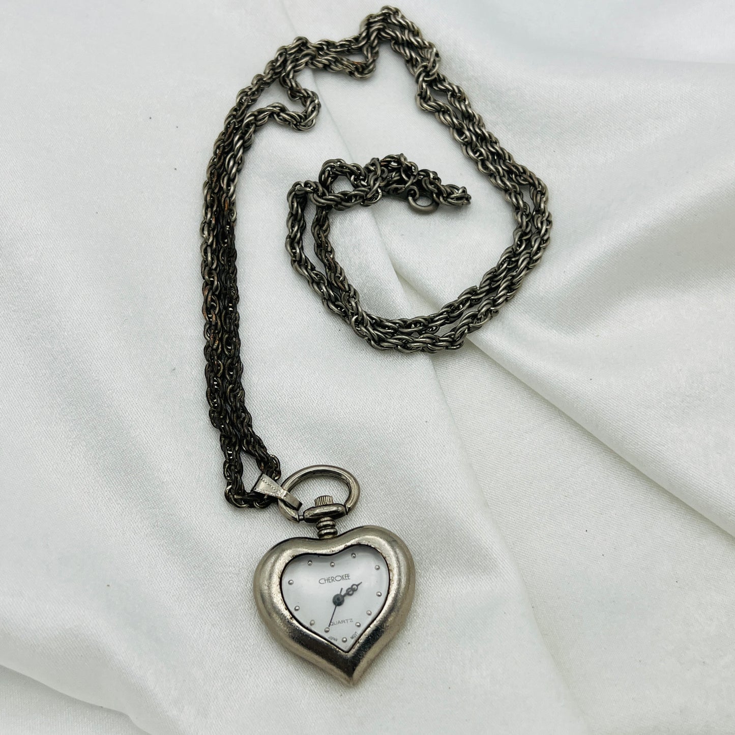 Silver Tone Heart Watch Necklace