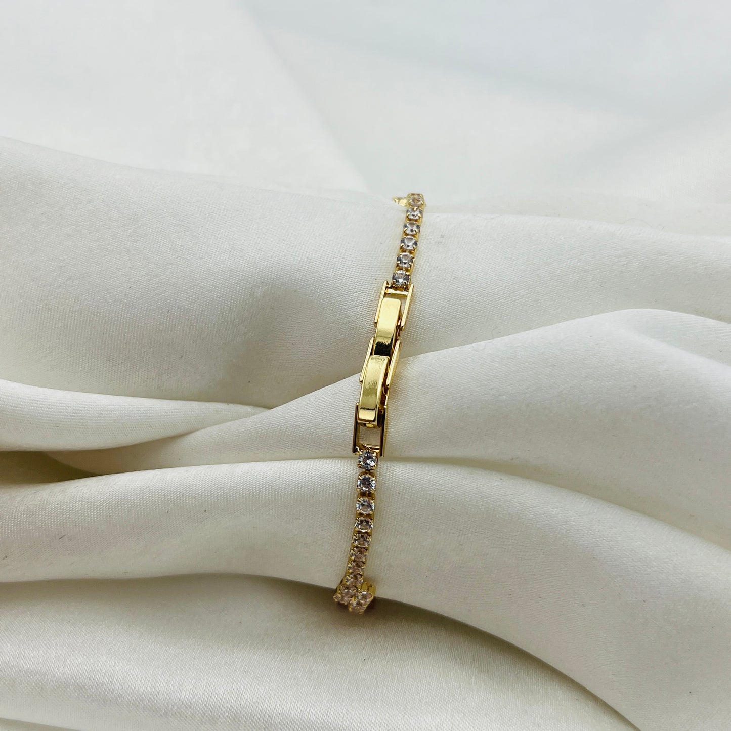 Pink Gemstone Gold-Toned Bracelet