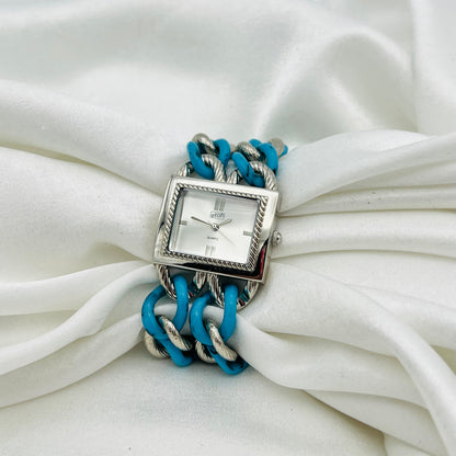 💙 Turquoise Silver-Toned Chain Watch
