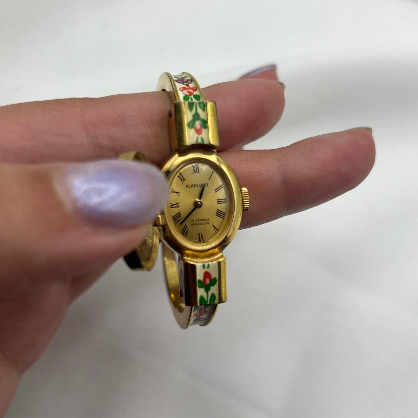 EXTREMELY RARE Swiss Floral Bangle Peek-a-boo Watch