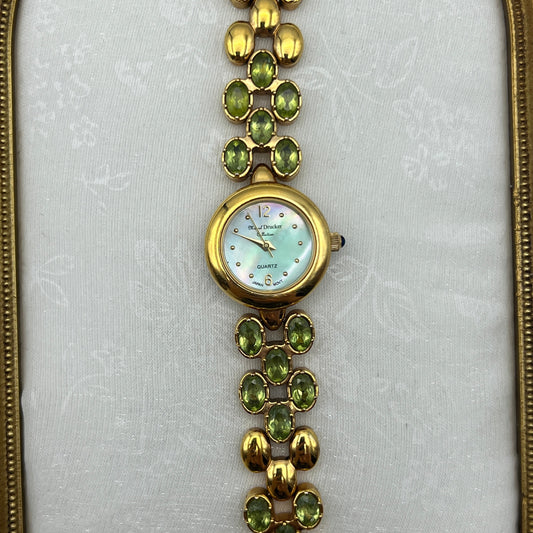 Marcel Drucker Green Gemstone Watch with Royal Blue Jewel Crown