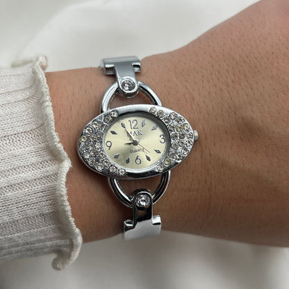 Oval Diamanté Silver-Tone Watch