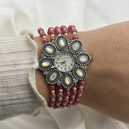 Pink Pearl Flower Gemstone Watch