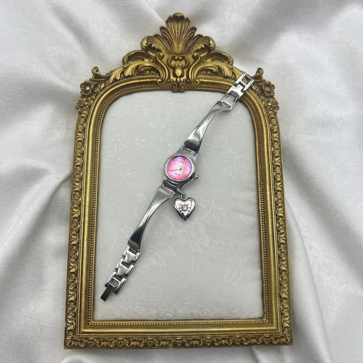 Y2K Pink Dial with Heart Charm Watch