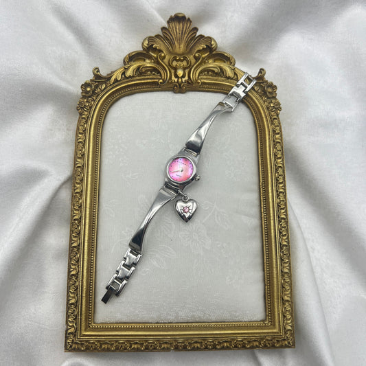 Y2K Pink Dial with Heart Charm Watch