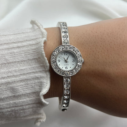 Diamanté Silver-Tone Bangle Watch