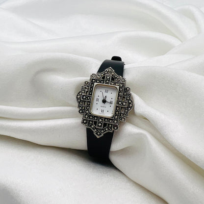 🩶 Art Deco Leather Strap Watch