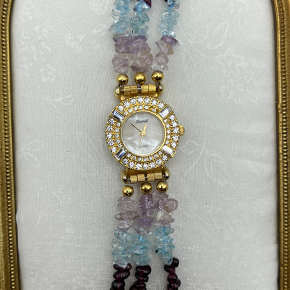 Stunning Lucoral Multi-Strand Gemstone Watch with Mother of Pearl Dial
