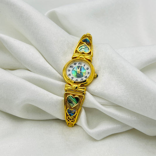 Gold-Toned Abalone Heart Watch