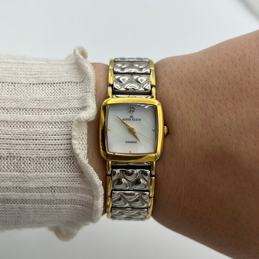 Anne Klein Two-Toned Embossed Heart Watch