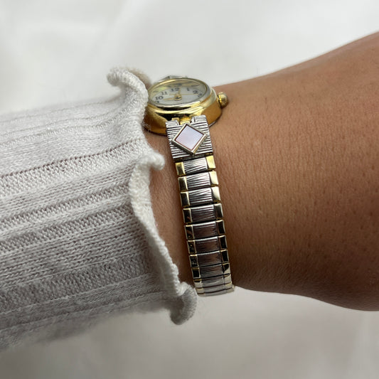 Mother of Pearl Dial Two-Tone Watch with Pink Details