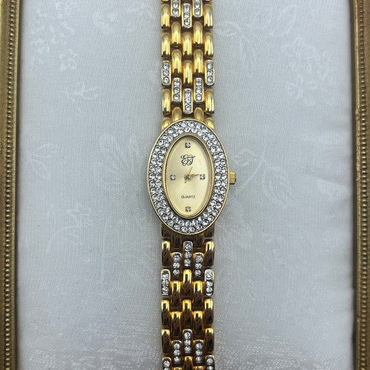 Elizabeth Taylor Gold Tone Watch with Oval Diamanté Dial
