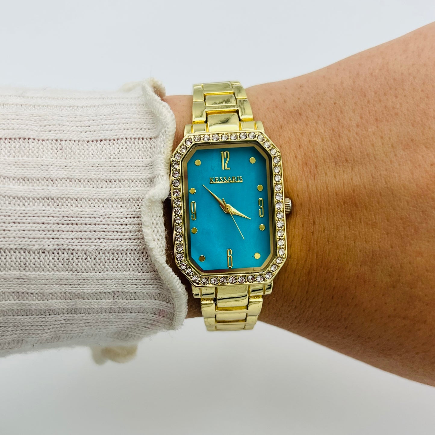 Gold-Toned Watch with Blue Dial