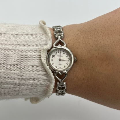 Silver-Toned Heart Strap Watch