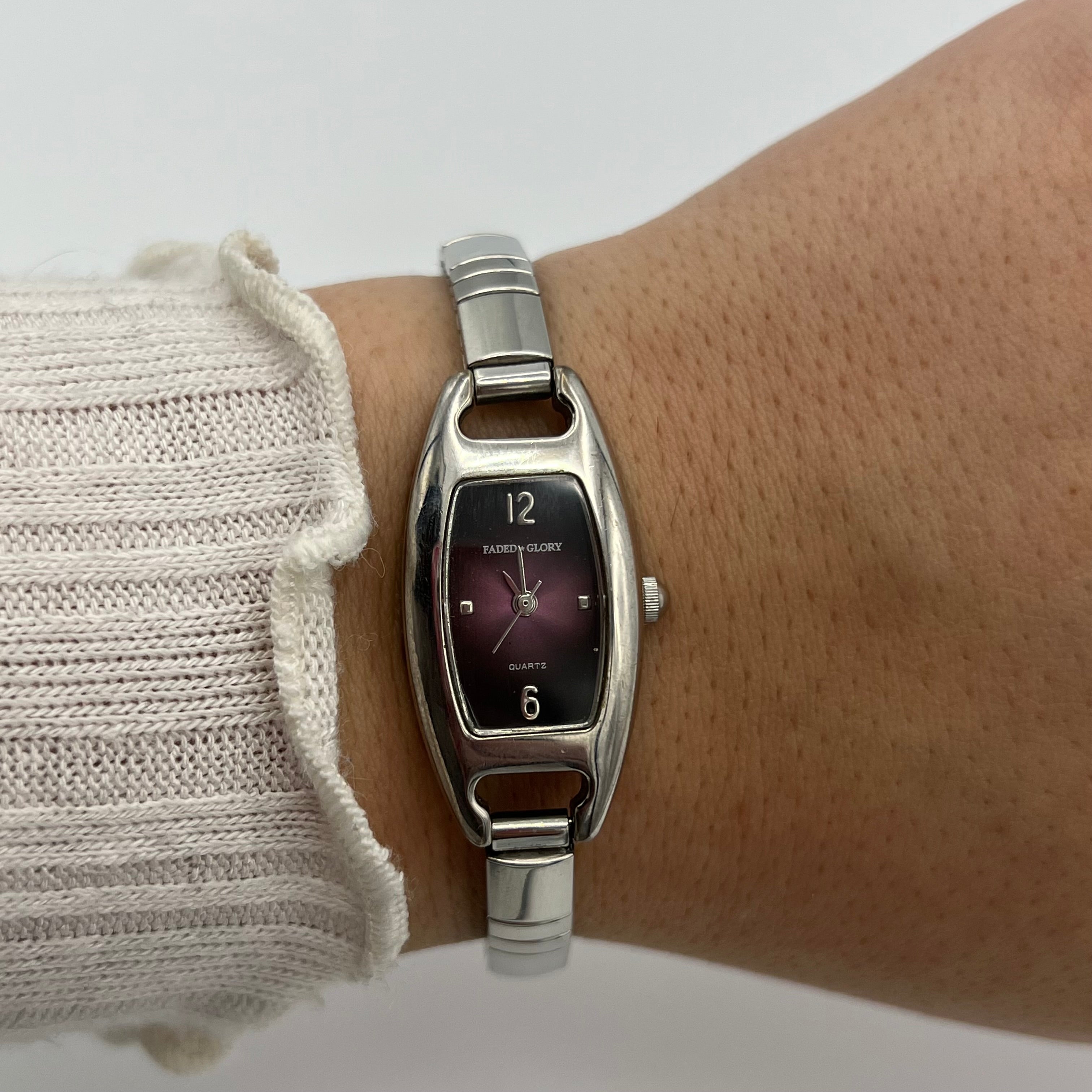 💜 Silver-Toned Watch with Plum Dial