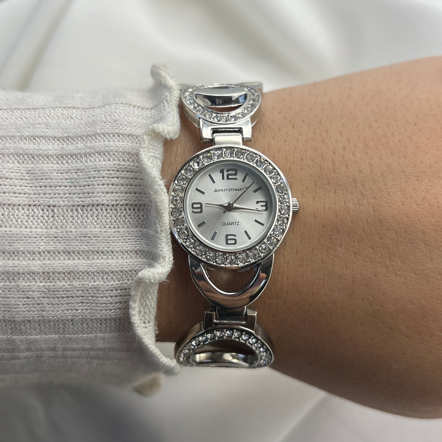 Diamanté Circle Strap Silver-Tone Watch