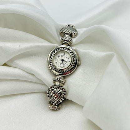 Silver-Toned Heart Strap Watch