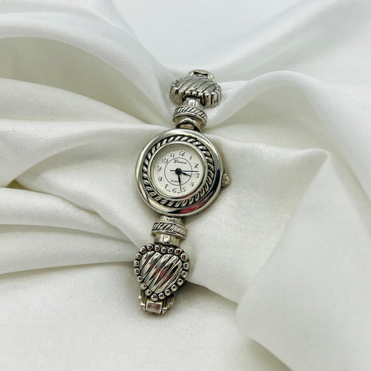Silver-Toned Heart Strap Watch