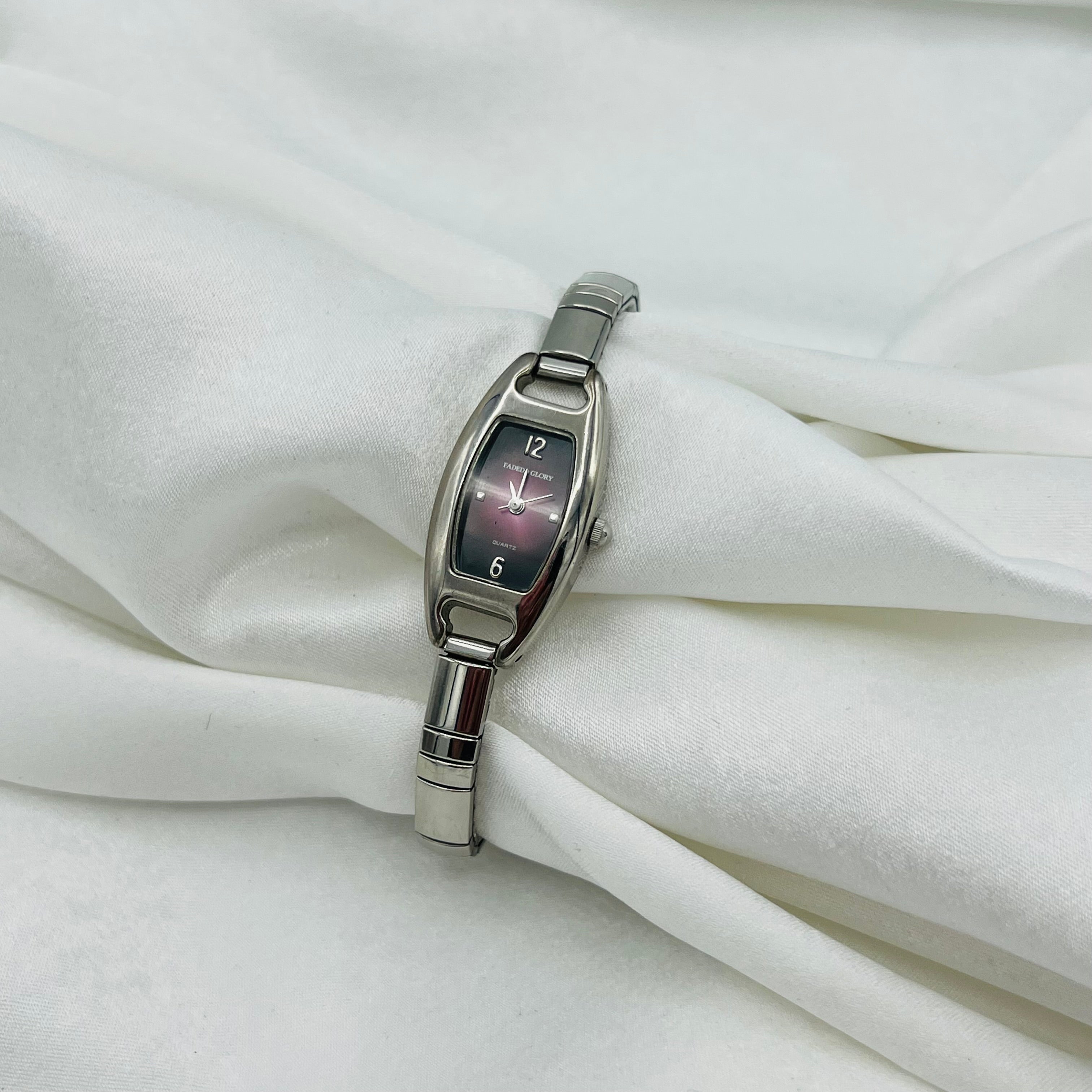 💜 Silver-Toned Watch with Plum Dial