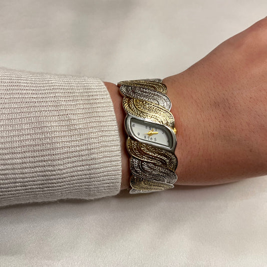 Two-Toned Detailed Cuff Watch