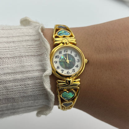Gold-Toned Abalone Heart Watch