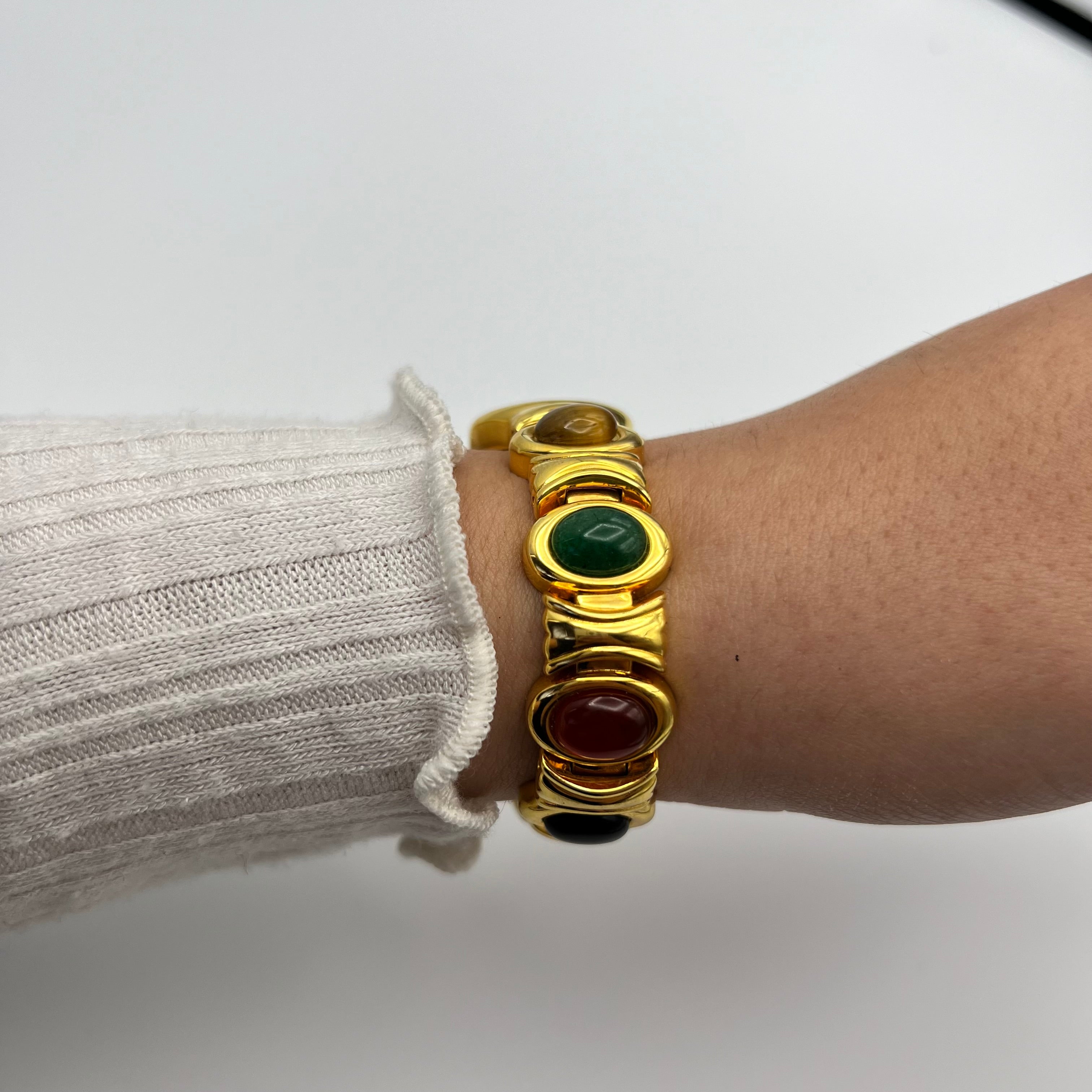 💜 Gold-Toned Watch with Multi-Colored Gemstones