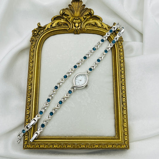 Sapphire-Toned Matching Watch & Bracelet Set