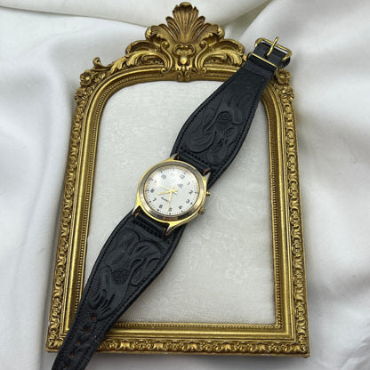 Embossed Leather Gold-Tone Watch