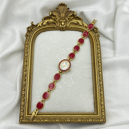 Gold-Tone Red Detailed Watch