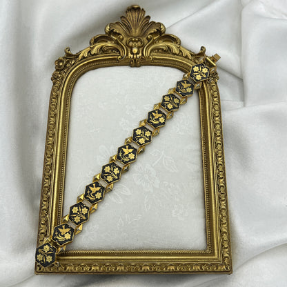Damascene Flower Gold Tone Bracelet