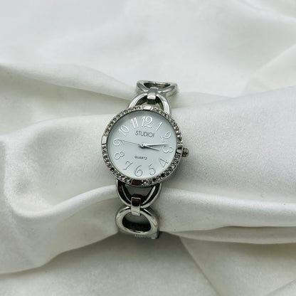 Cute Diamanté Silver-Toned Watch