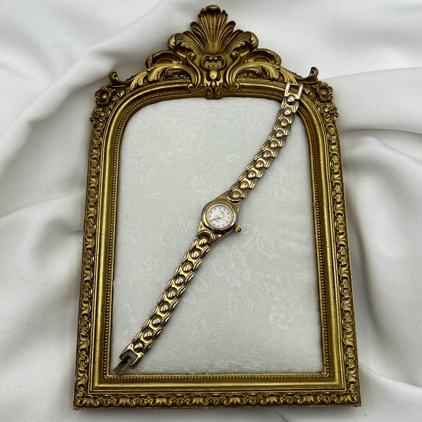 Dainty Gold-Tone Watch with Emerald-Tone Jewel Crown