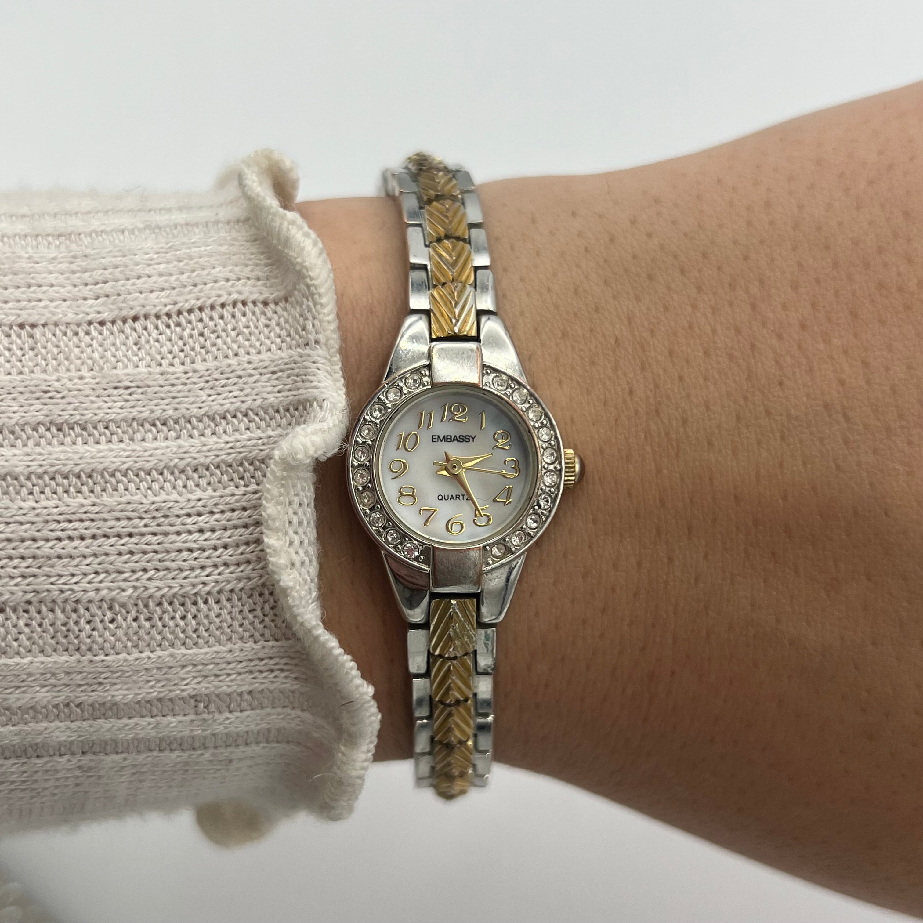 ✨🩶 Dainty Two-Toned Diamanté Watch
