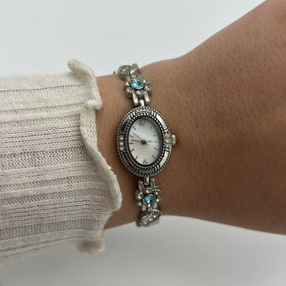 Blue Flower Diamanté Watch
