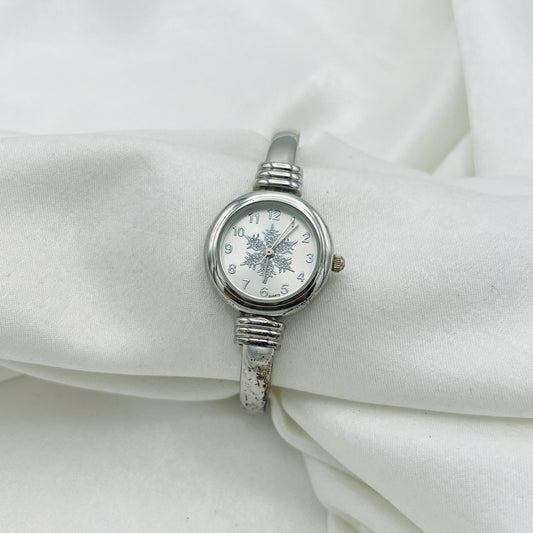 Snowflake Silver-Toned Bangle Watch